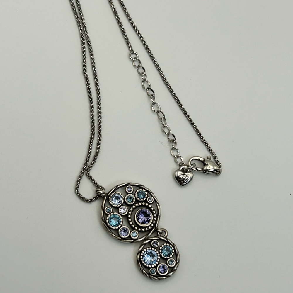 Brighton Halo Dual Pendants Necklace Silver Plated Blue Lavender Crystals - Picture 11 of 11
